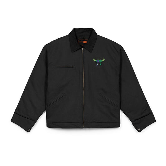 Bull Skull Floral embroidery Jacket | Duck Cloth Work Jacket