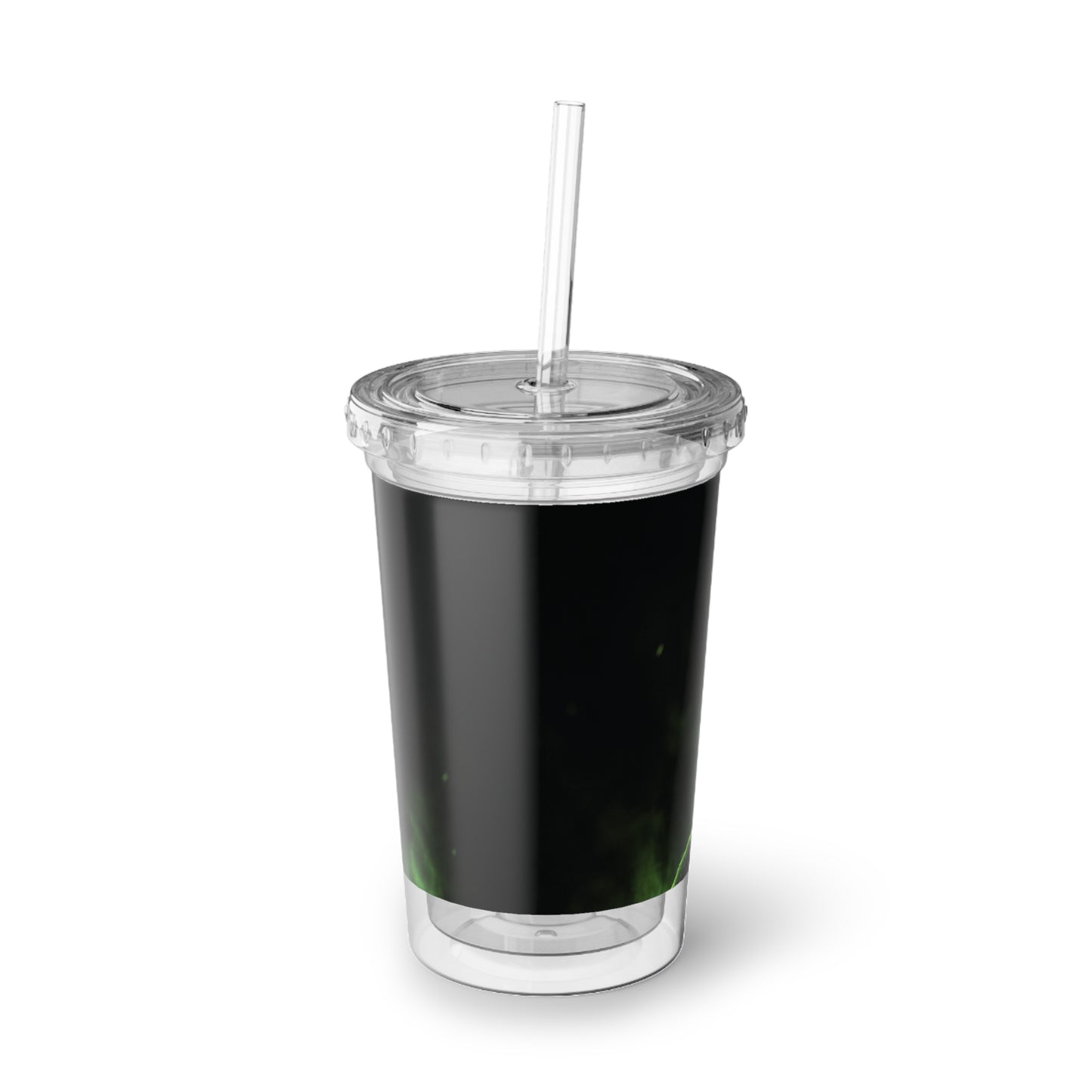 Neon Bull Acrylic Tumbler with Straw — Glowing Green Bull Design