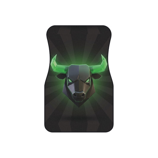 Bull Head Car Mats (2x Front) — Neon Green Geometric Auto Floor Mats