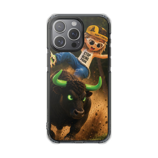Clear Magnetic Phone Case — Bull Rider Design ("Stop For No One")