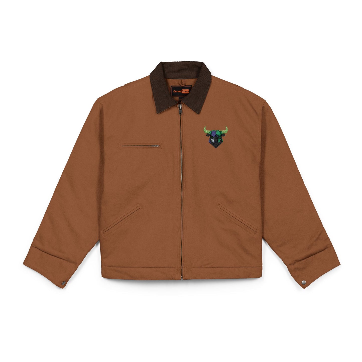 Bull Skull Floral embroidery Jacket | Duck Cloth Work Jacket