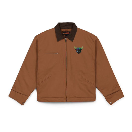 Bull Skull Floral embroidery Jacket | Duck Cloth Work Jacket