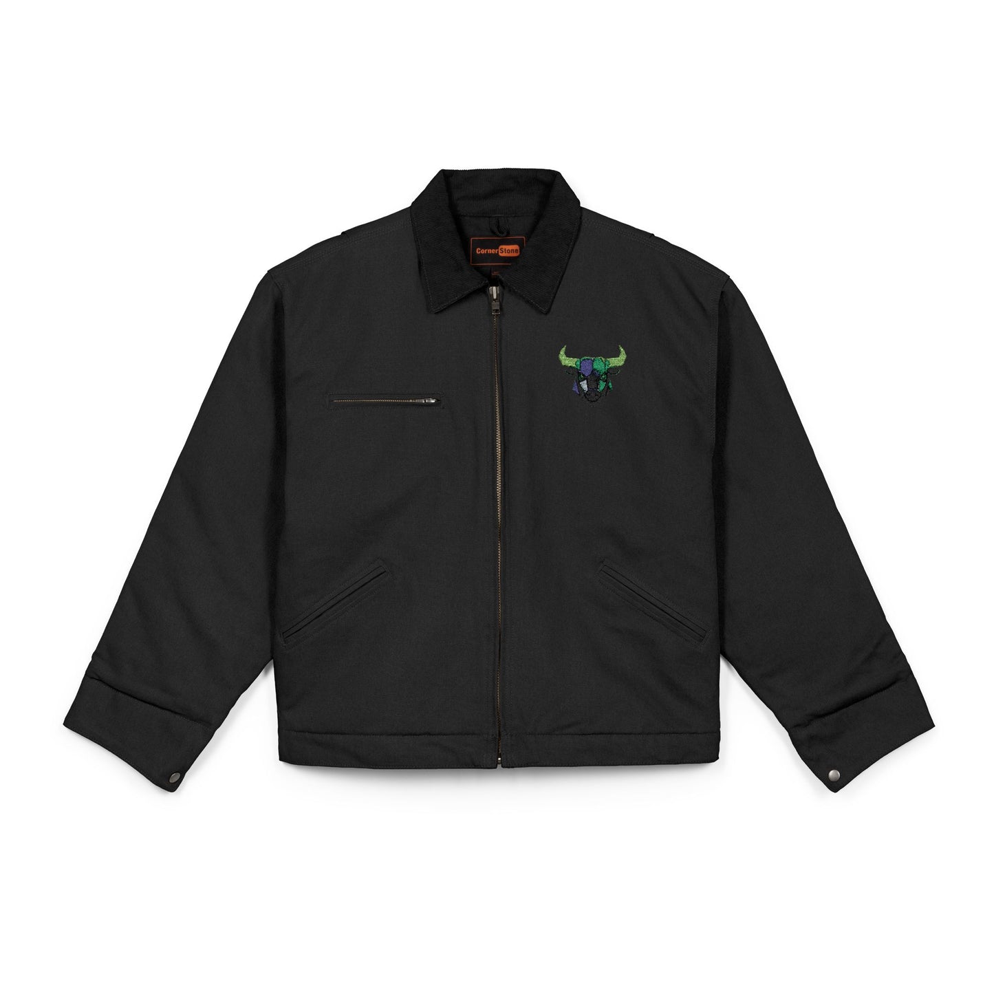 Bull Skull Floral embroidery Jacket | Duck Cloth Work Jacket