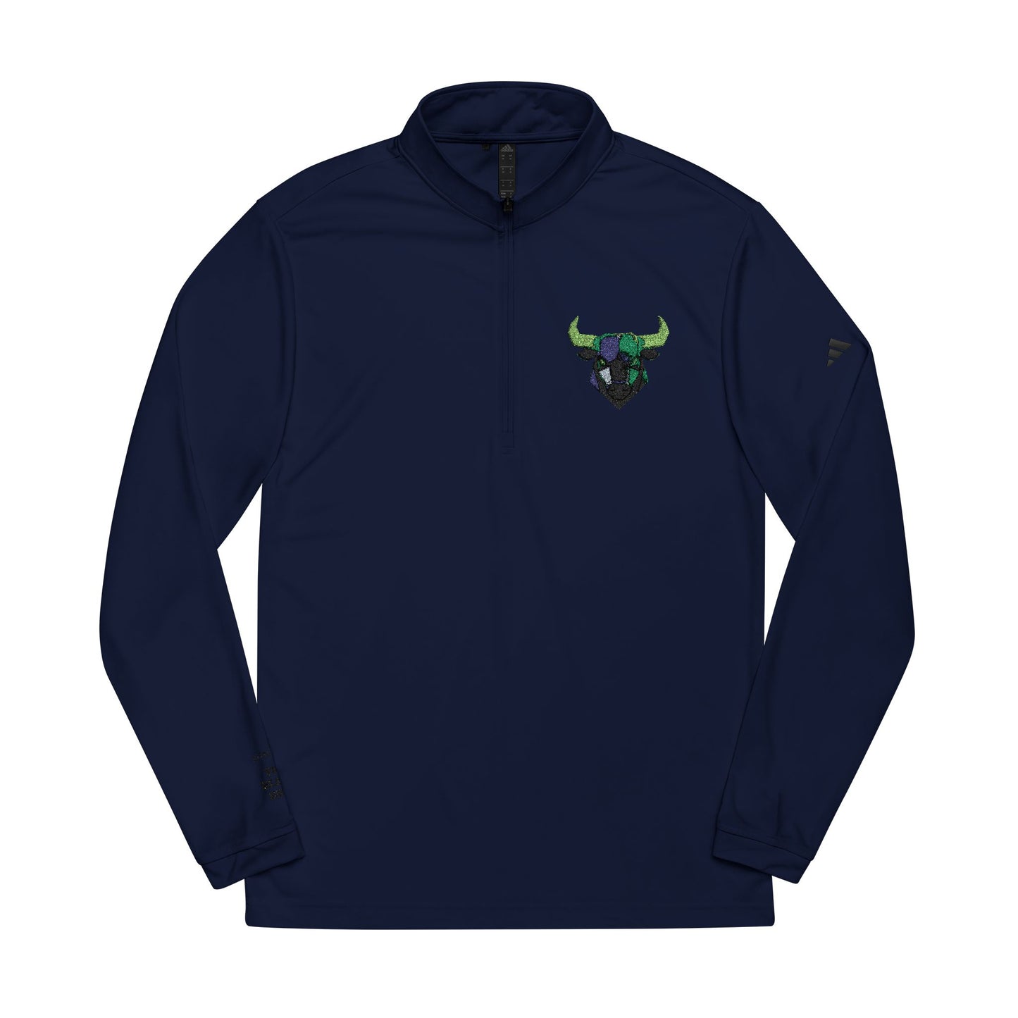 Bull Skull Embroidery Quarter-Zip Pullover | Athletic Long Sleeve