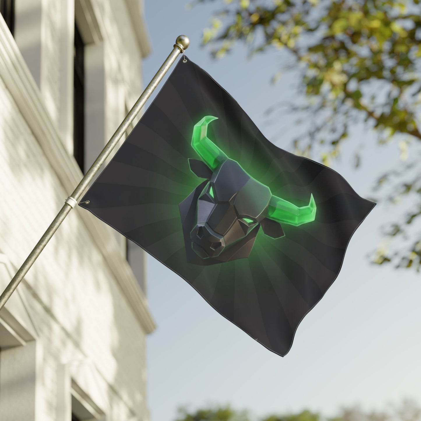 Green Neon Bull Flag — Double-Sided Gaming & Esports Banner