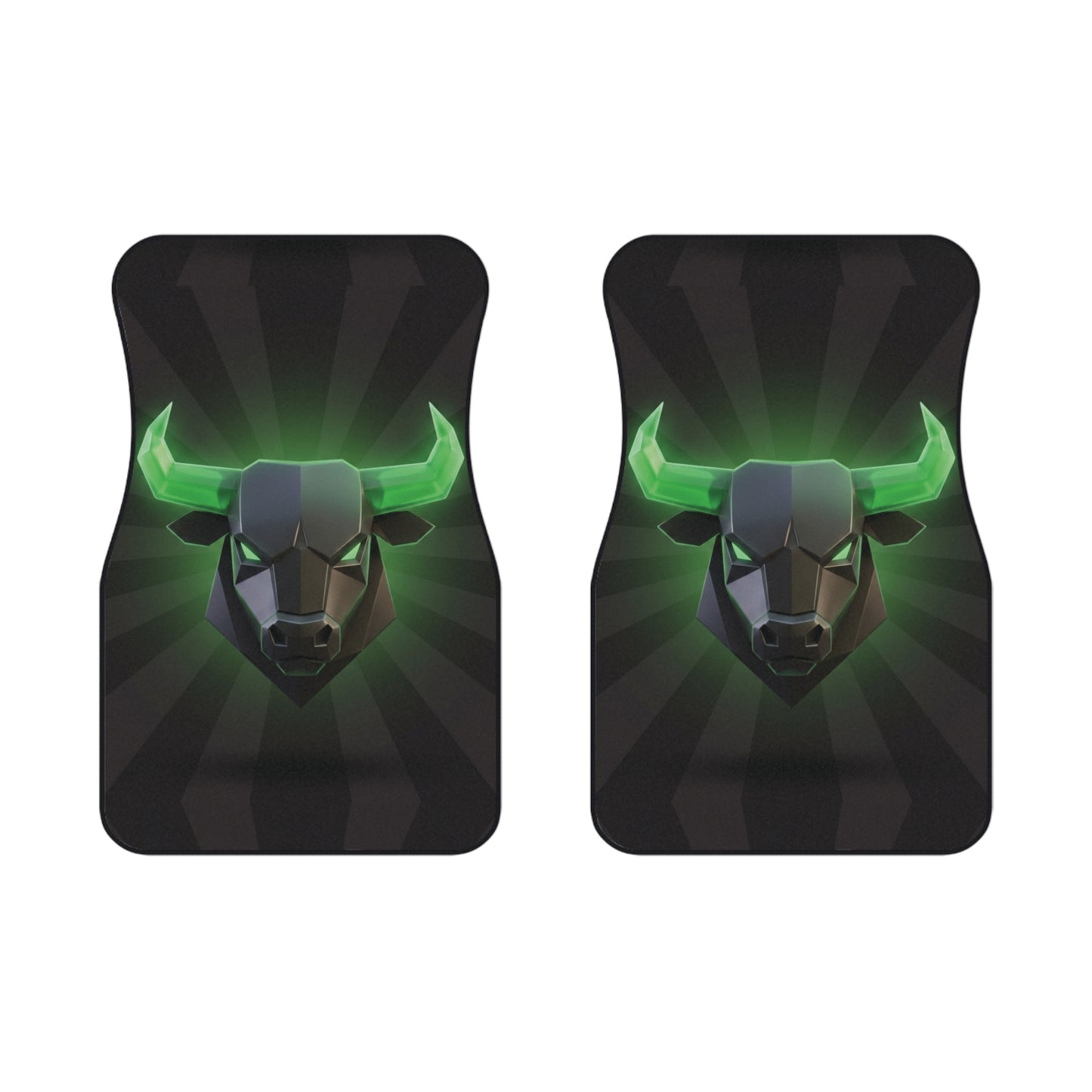 Bull Head Car Mats (2x Front) — Neon Green Geometric Auto Floor Mats