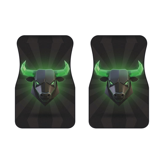 Bull Head Car Mats (2x Front) — Neon Green Geometric Auto Floor Mats