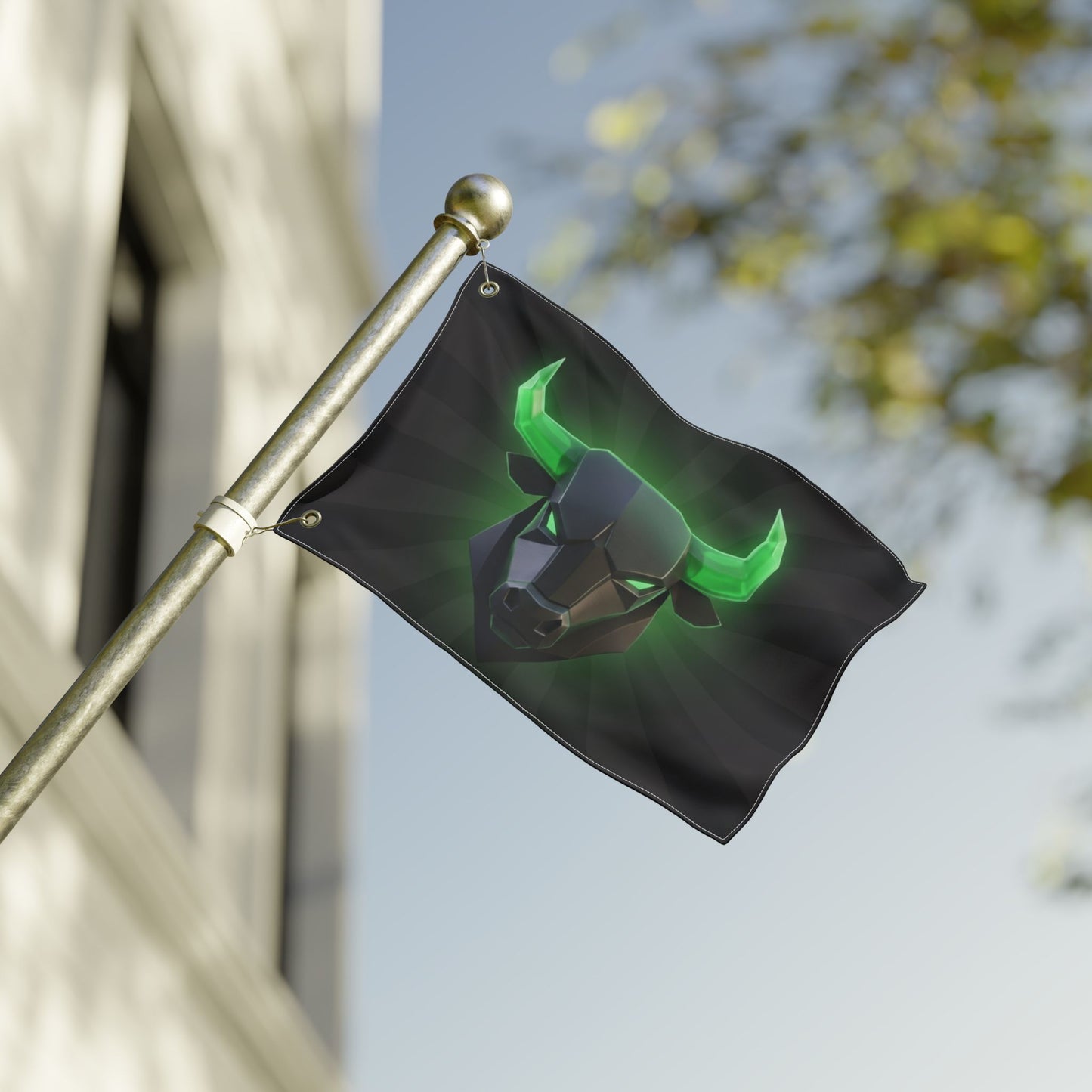 Green Neon Bull Flag — Double-Sided Gaming & Esports Banner