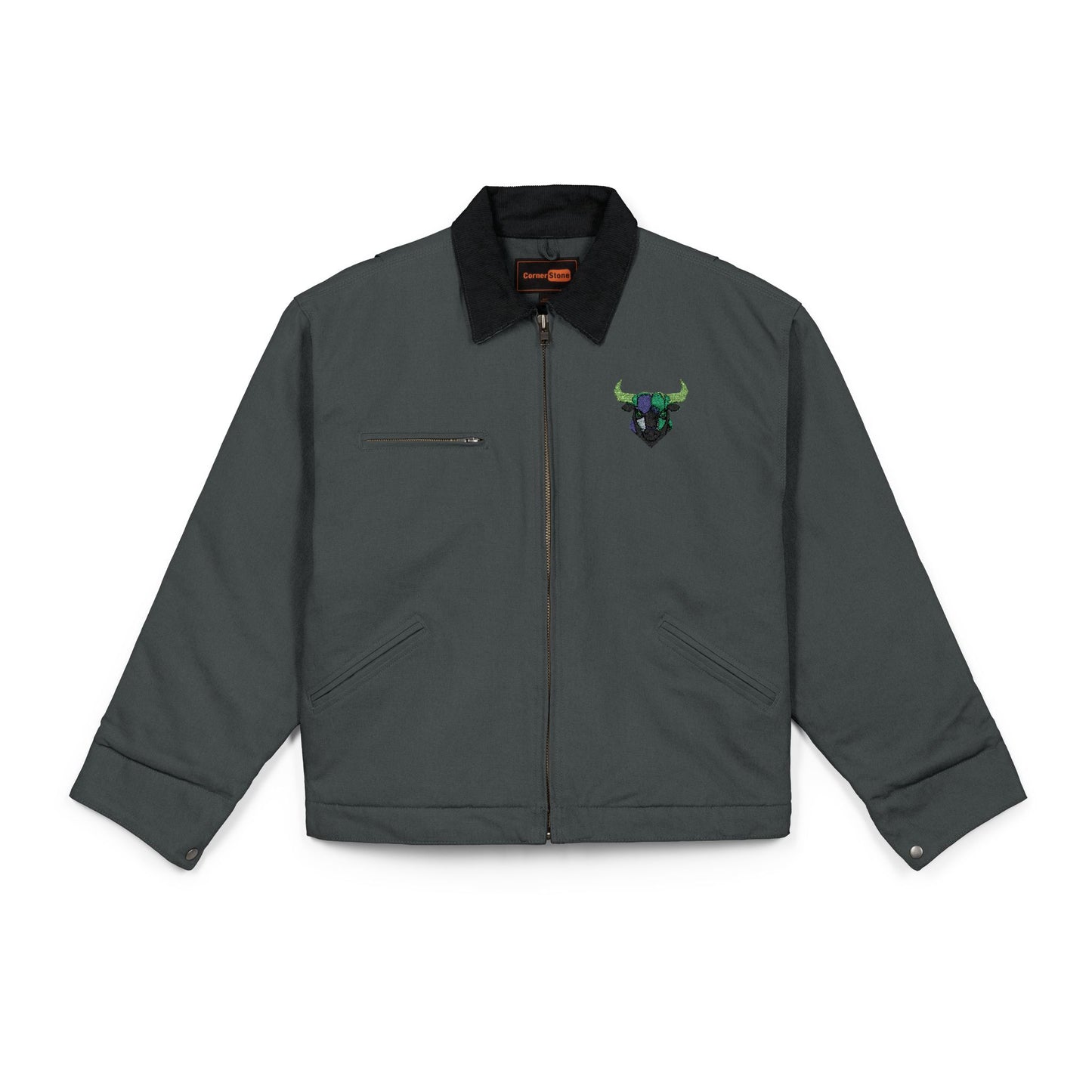 Bull Skull Floral embroidery Jacket | Duck Cloth Work Jacket