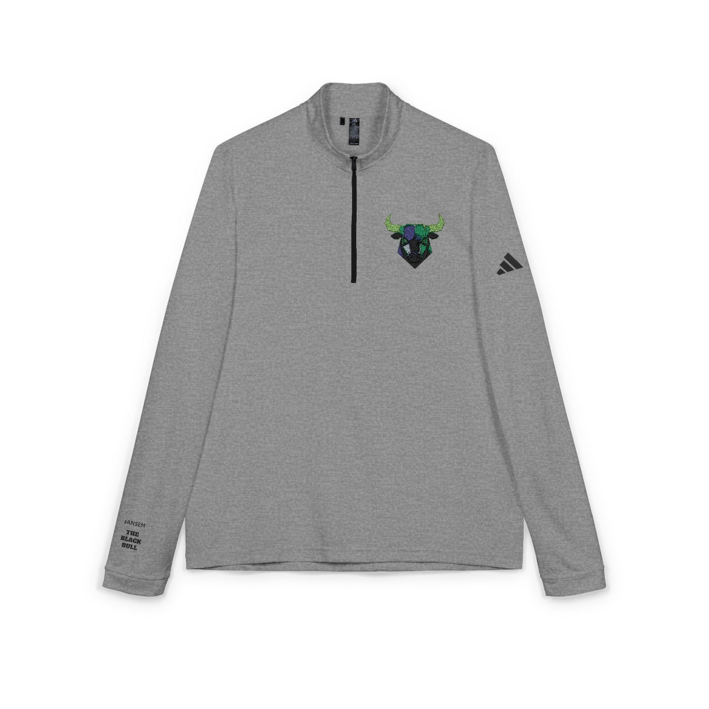Bull Skull Embroidery Quarter-Zip Pullover | Athletic Long Sleeve