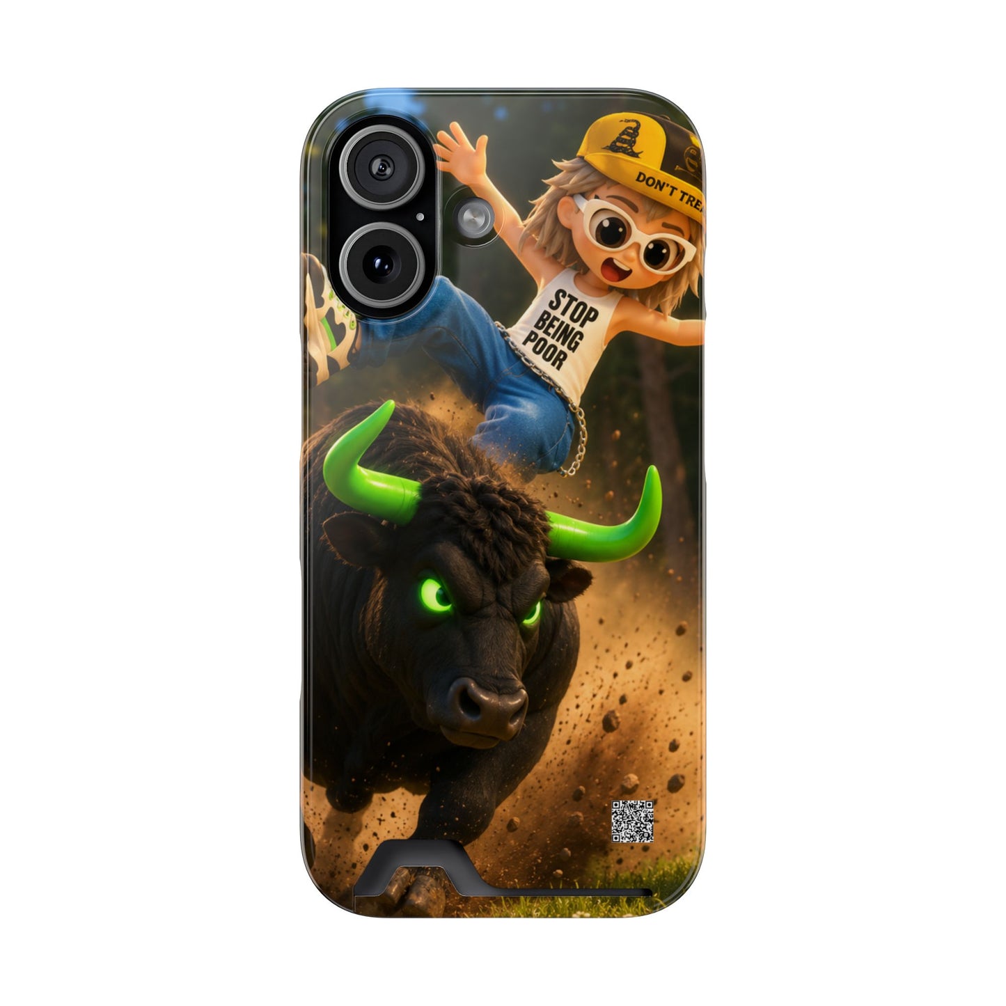 Bull Run Phone Case with Card Holder — Cute Rider Design, Protective Wallet Case