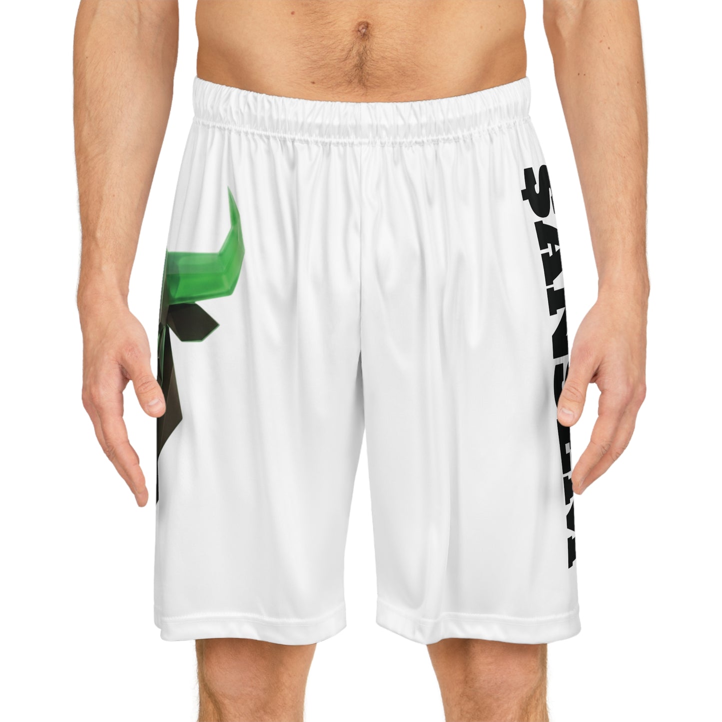 Green Horned Bull Graphic Basketball Shorts | AOP Team Name