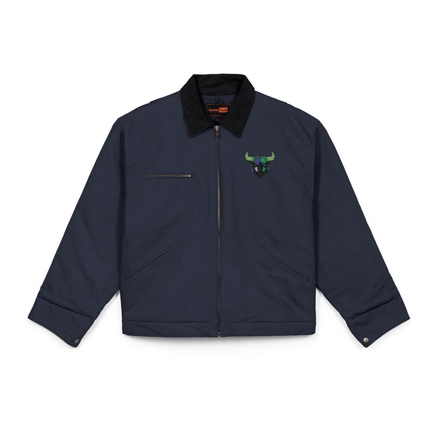Bull Skull Floral embroidery Jacket | Duck Cloth Work Jacket