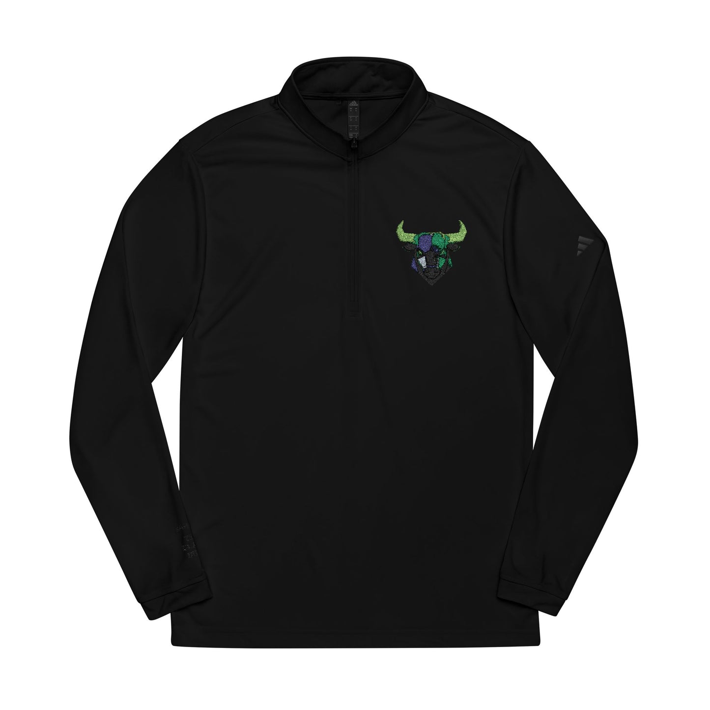 Bull Skull Embroidery Quarter-Zip Pullover | Athletic Long Sleeve