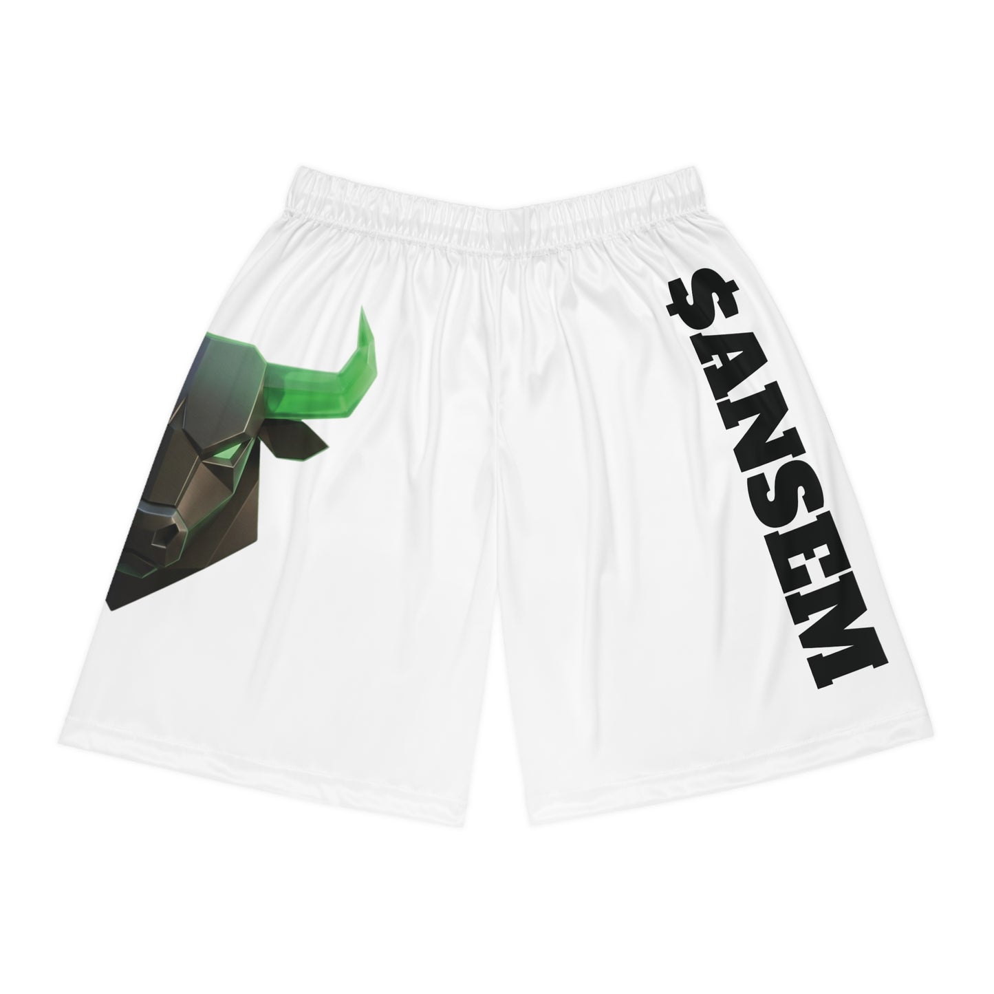 Green Horned Bull Graphic Basketball Shorts | AOP Team Name