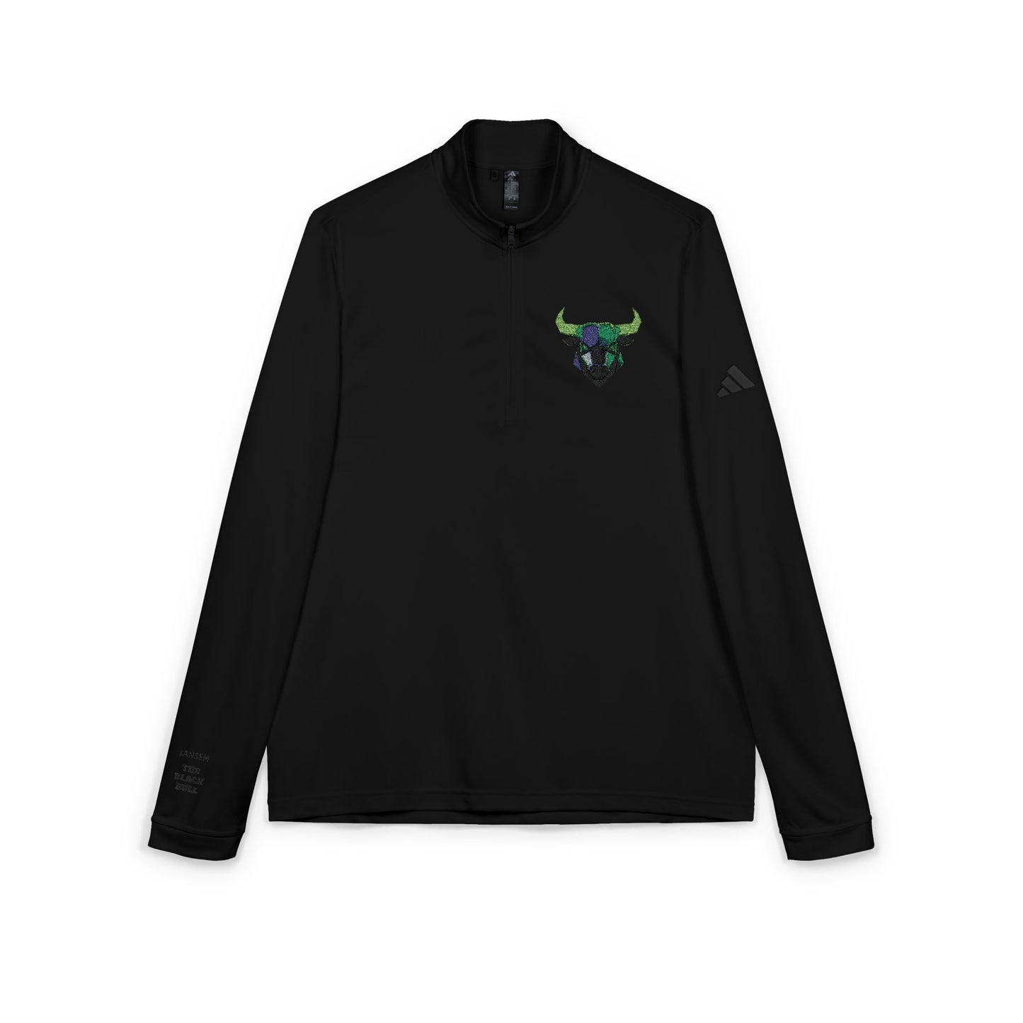 Bull Skull Embroidery Quarter-Zip Pullover | Athletic Long Sleeve