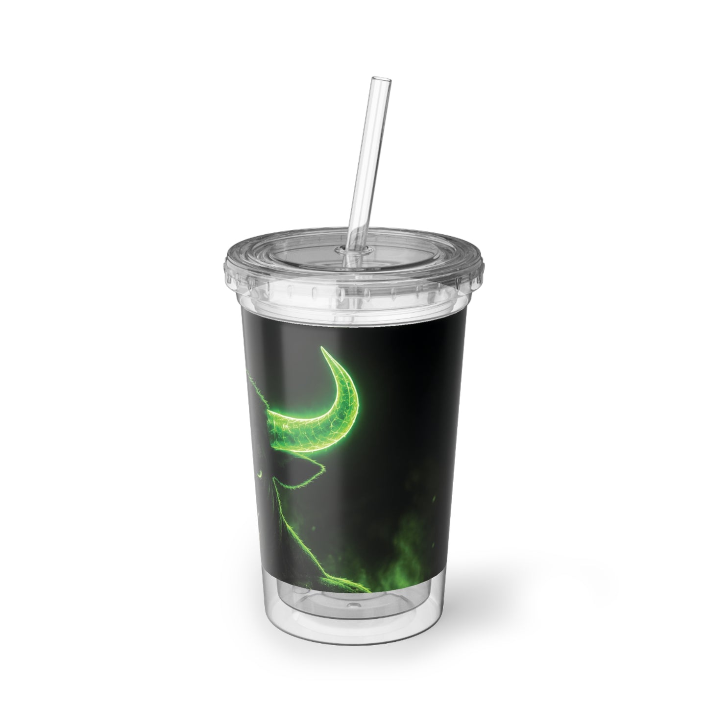 Neon Bull Acrylic Tumbler with Straw — Glowing Green Bull Design