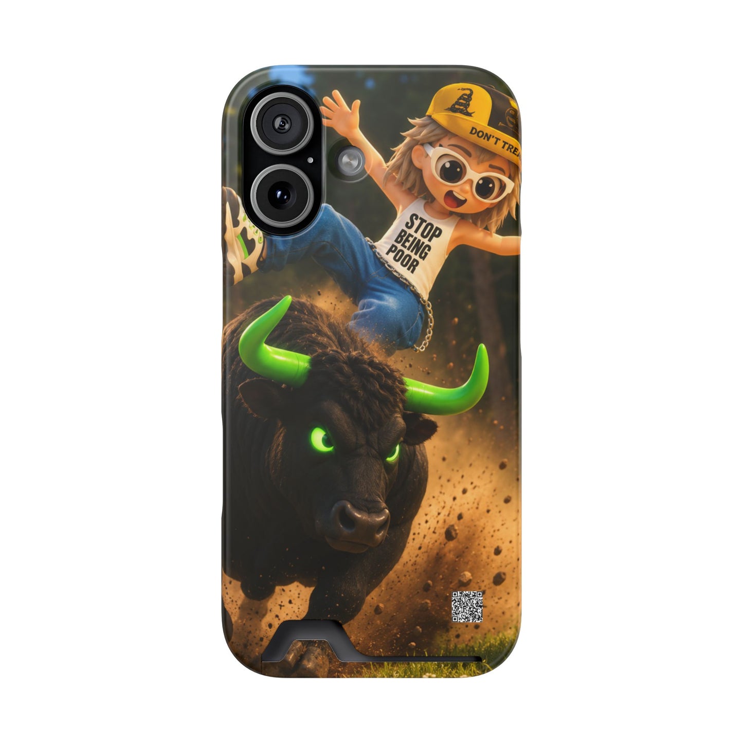 Bull Run Phone Case with Card Holder — Cute Rider Design, Protective Wallet Case