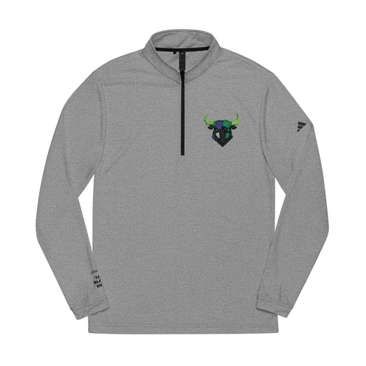Bull Skull Embroidery Quarter-Zip Pullover | Athletic Long Sleeve