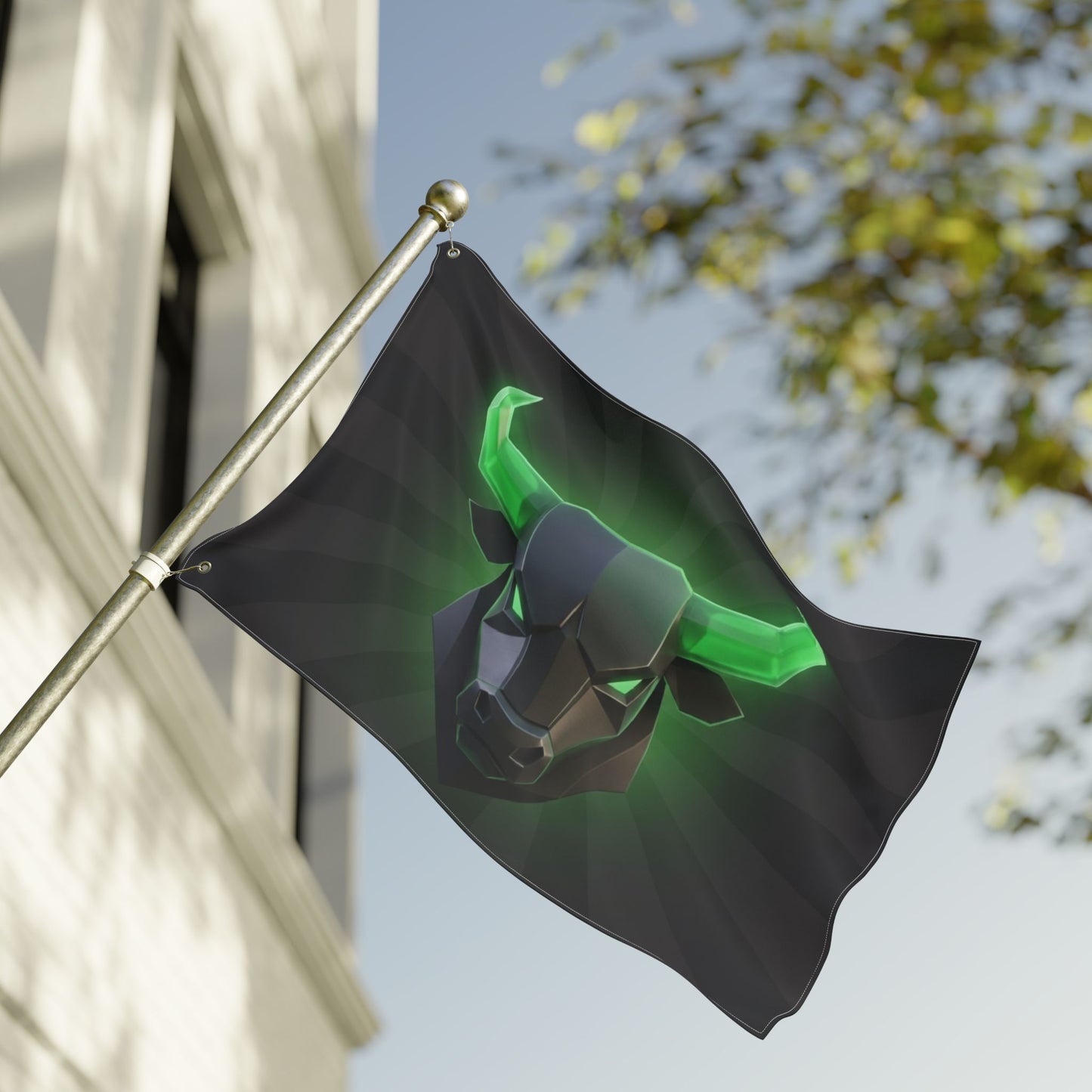Green Neon Bull Flag — Double-Sided Gaming & Esports Banner
