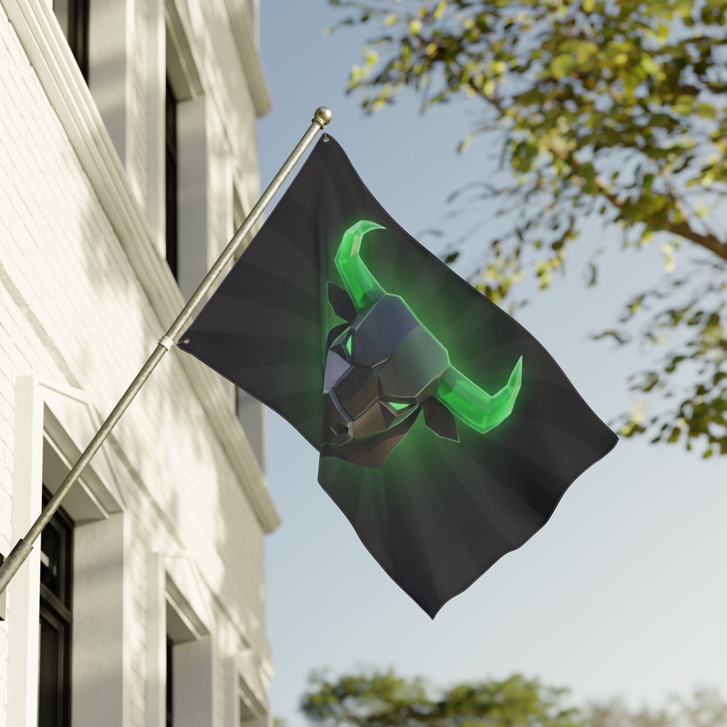 Green Neon Bull Flag — Double-Sided Gaming & Esports Banner
