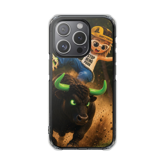 Clear Magnetic Phone Case — Bull Rider Design ("Stop For No One")