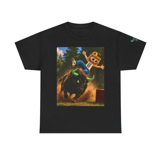 Bull Rider Cowboy Cartoon T-Shirt | Rodeo Bucking Bull, Western Kids Tee