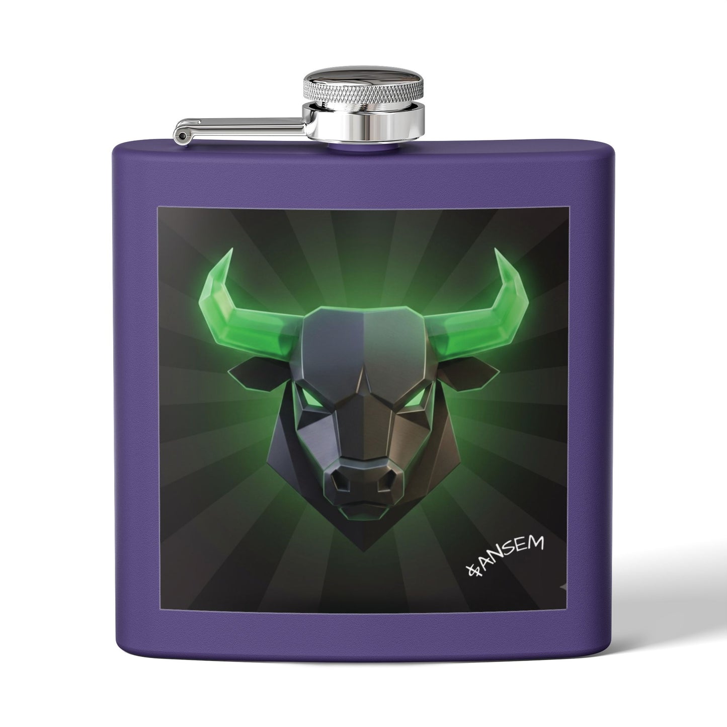 Bull Head Flask — 6oz Stainless Steel Hip Flask with Neon Green Geometric Bull Design
