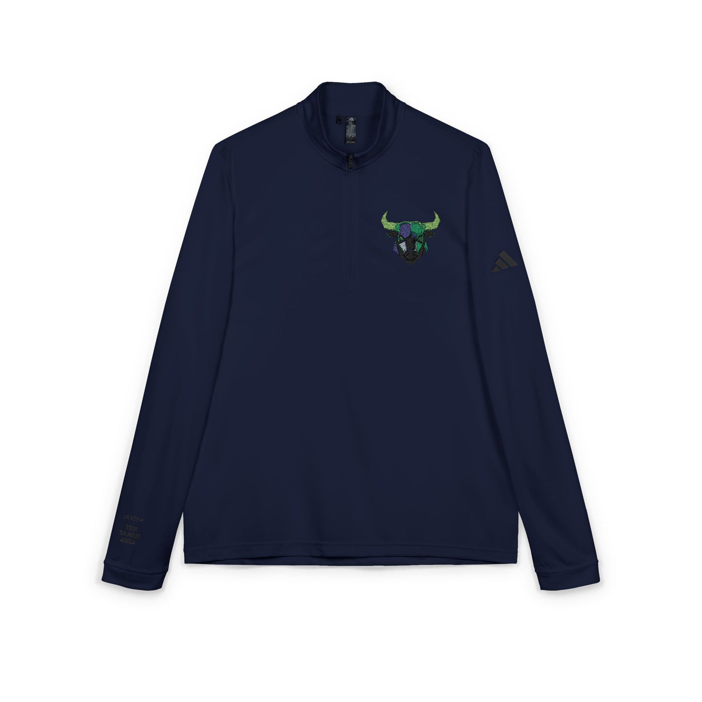 Bull Skull Embroidery Quarter-Zip Pullover | Athletic Long Sleeve