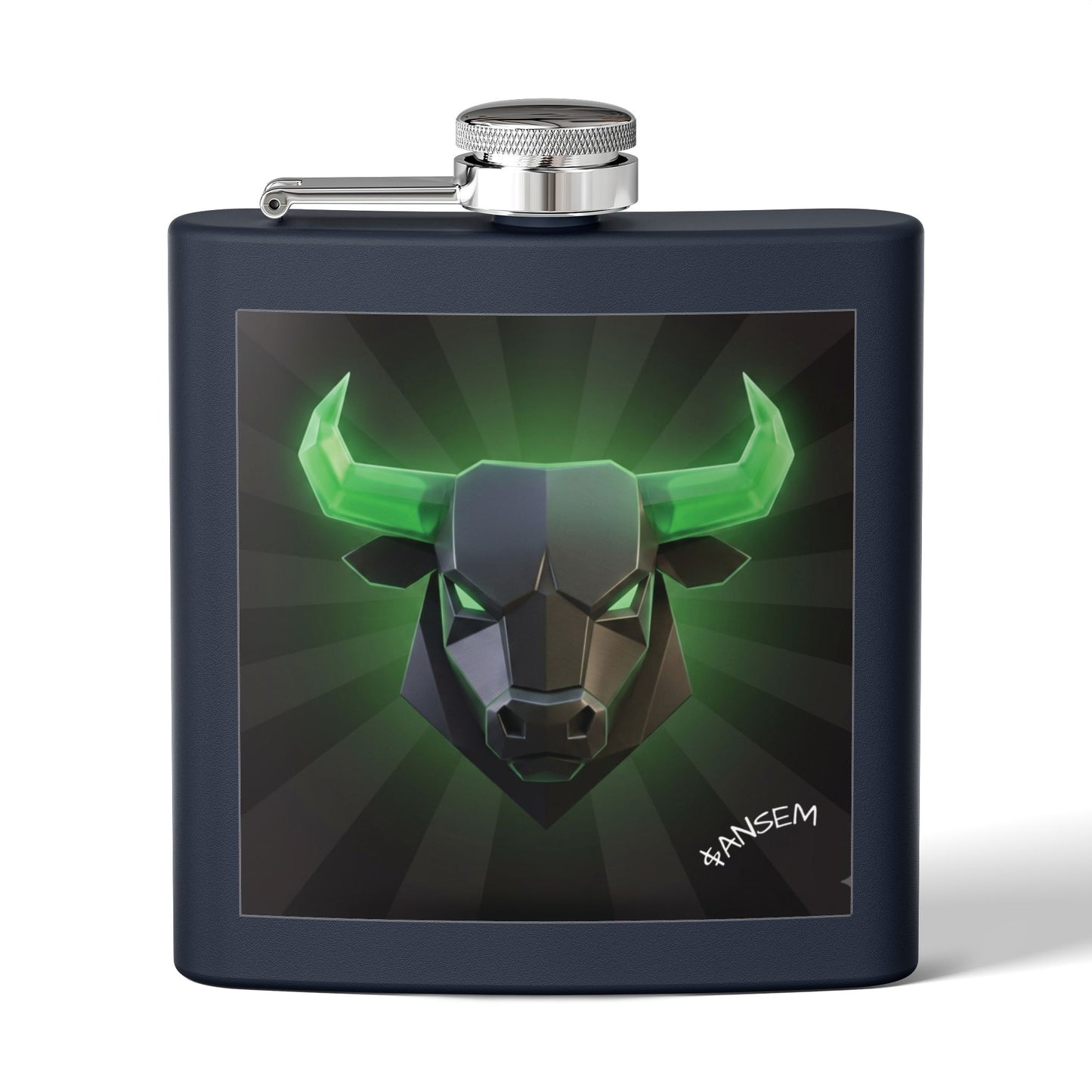 Bull Head Flask — 6oz Stainless Steel Hip Flask with Neon Green Geometric Bull Design